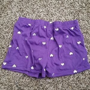 Planet Sleep Girls Purple Sleep Shorts Size 4/5 Silver Hearts Elastic Waist